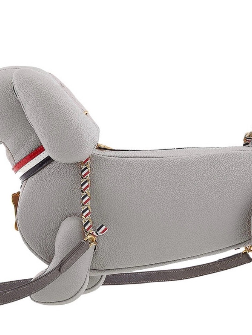 HÉCTOR Thom Browne Gray Dachshund-Shaped Leather Crossbody Bag with Gold - Picture 8 of 11